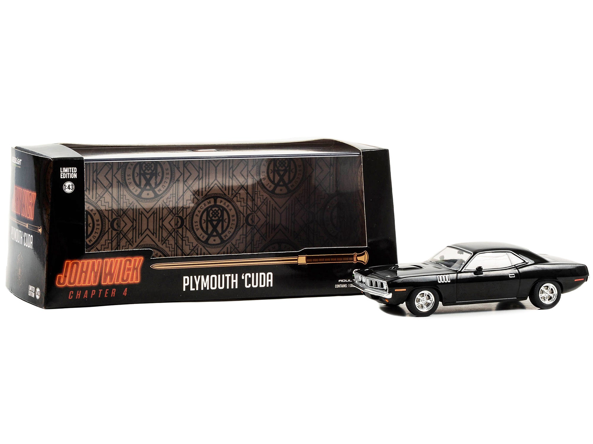 1971 Plymouth Barracuda Black "John Wick: Chapter 4" (2023) Movie "Hollywood" Series 1/43 Diecast Model Car by Greenlight - Minihomy