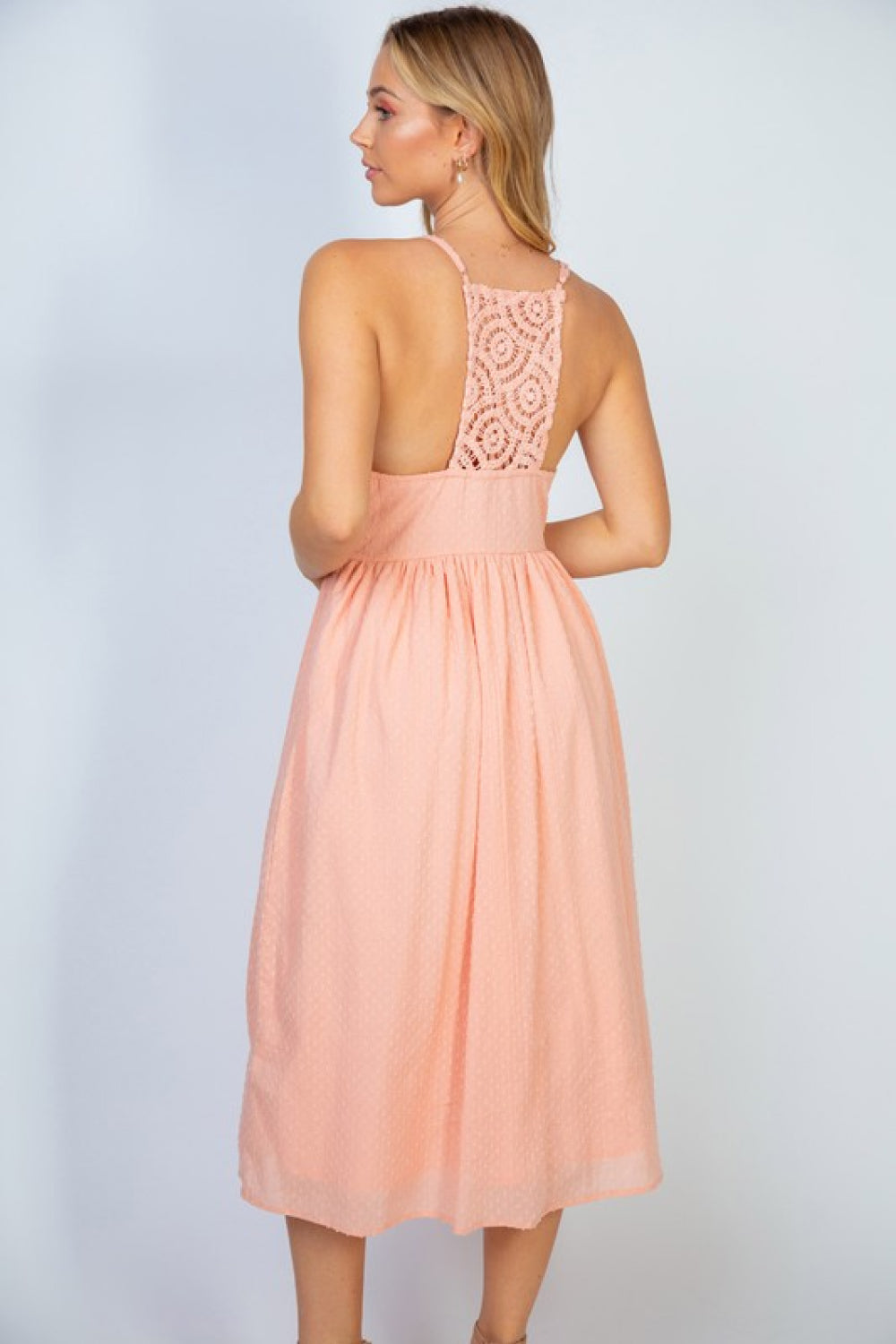 White Birch Angelic Vibes Full Size Sleeveless Midi Dress in Peach