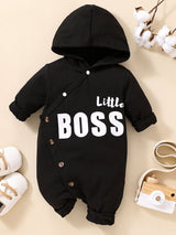 Baby LITTLE BOSS Graphic Hooded Jumpsuit - Minihomy