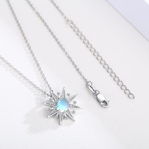 925 Sterling Silver Moonstone Sun Sunshine Necklace Jewelry