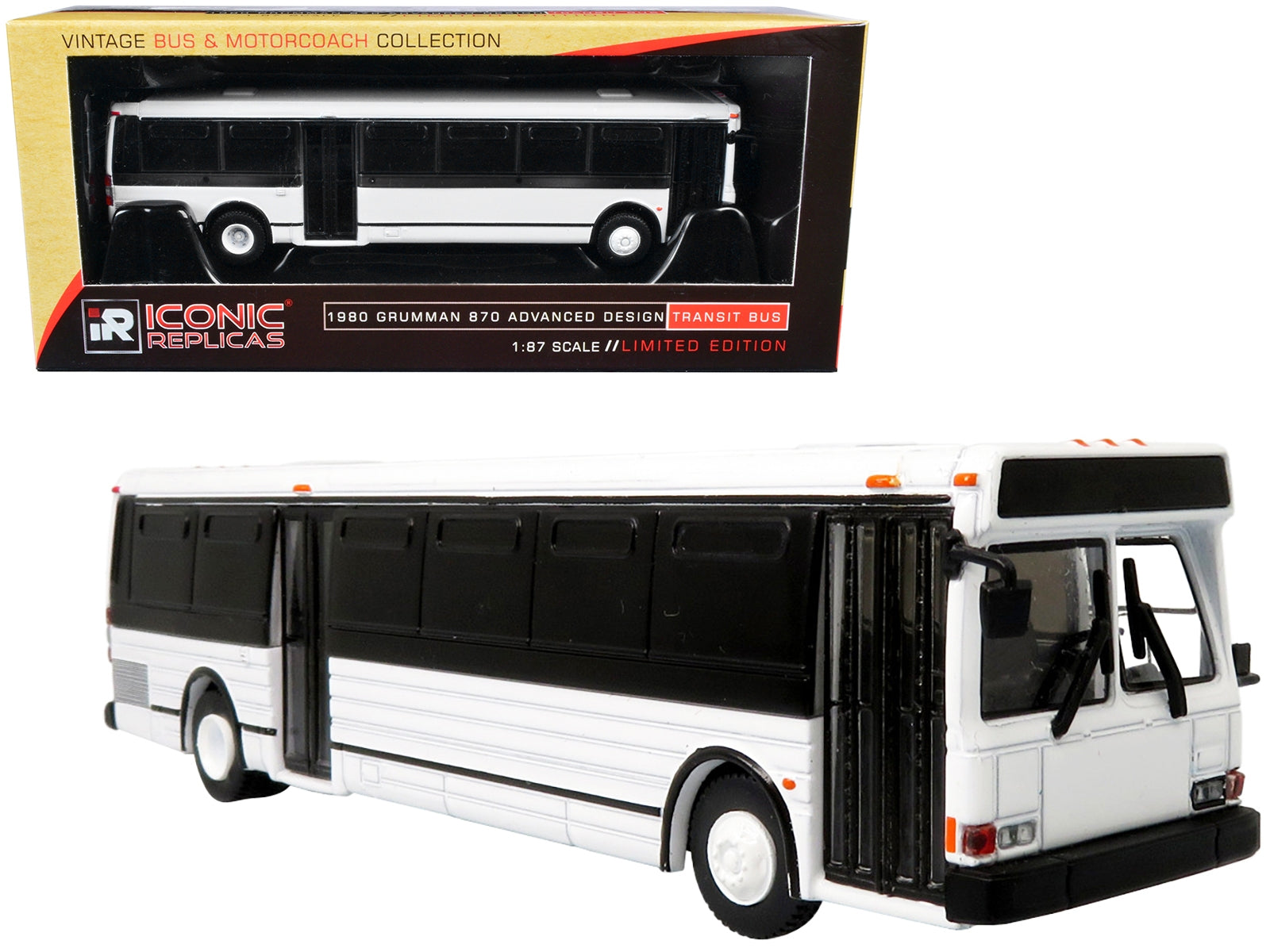 1980 Grumman 870 Advanced Design Transit Bus Plain White "Vintage Bus & Motorcoach Collection" 1/87 Diecast Model by Iconic Replicas - Minihomy