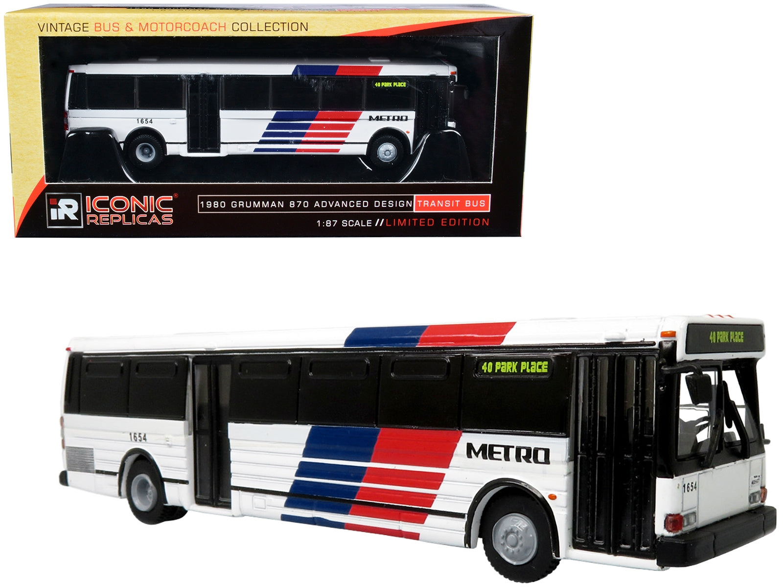 1980 Grumman 870 Advanced Design Transit Bus Metro Houston "40 Park Place" "Vintage Bus & Motorcoach Collection" 1/87 Diecast Model by Iconic Replicas - Minihomy