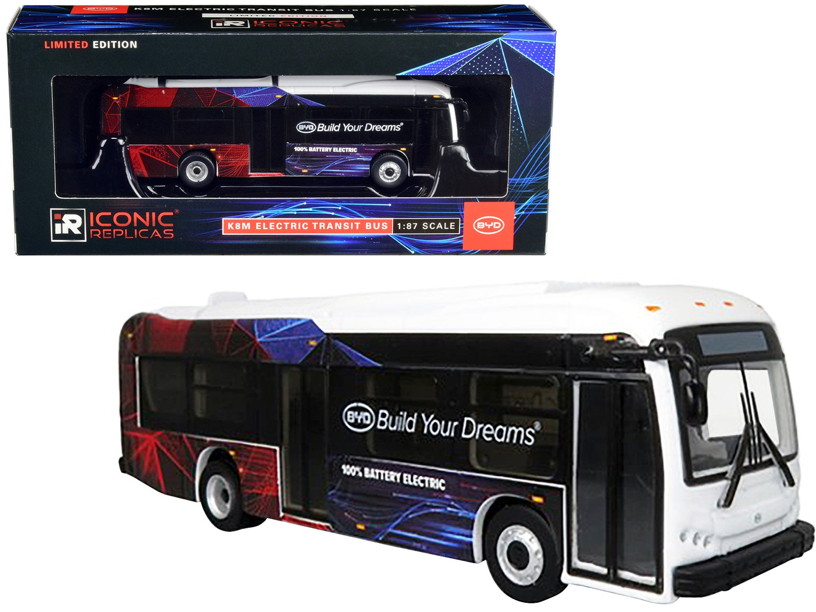 BYD K8M Electric Transit Bus "Build Your Dreams" Corporate Livery Limited Edition 1/87 (HO) Diecast Model by Iconic Replicas - Minihomy