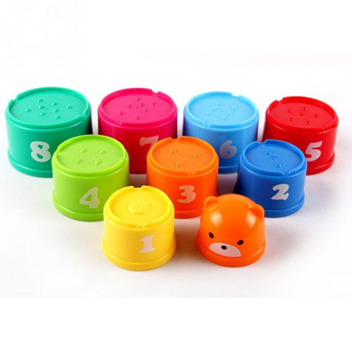 9Pcs/set Excellent Baby Children Kids Educational Toy building block Figures Letters Folding Cup Pagoda Gift