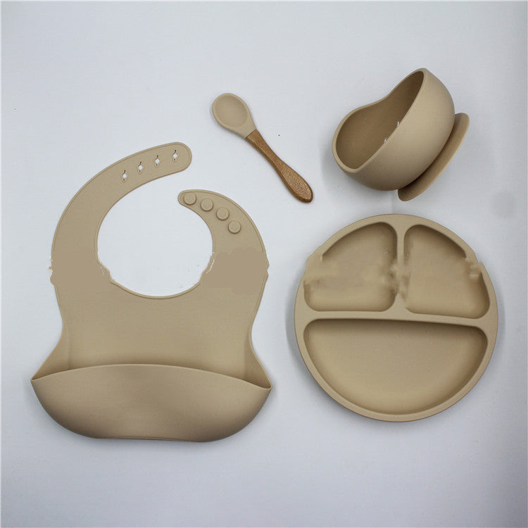 Bib Dinner Plate Spoon Bowl 4 Piece Set Silicone Baby Bowl Plate Set