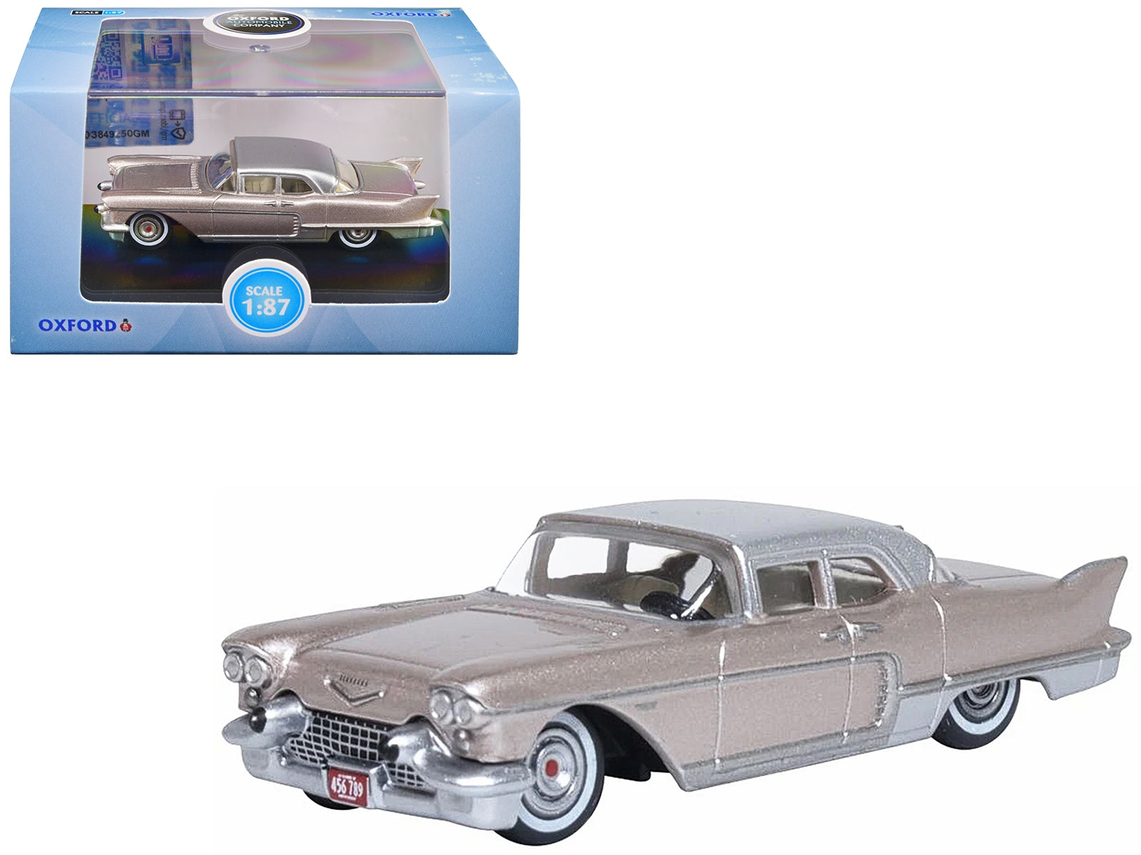 1957 Cadillac Eldorado Brougham Sandalwood Beige Metallic with Silver Top 1/87 (HO) Scale Diecast Model Car by Oxford Diecast - Minihomy