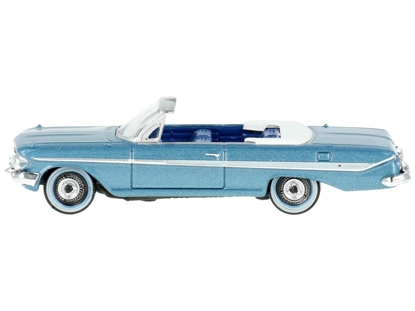 1961 Chevrolet Impala Convertible Jewel Blue Metallic and White with Blue Interior 1/87 (HO) Scale Diecast Model Car by Oxford Diecast - Minihomy