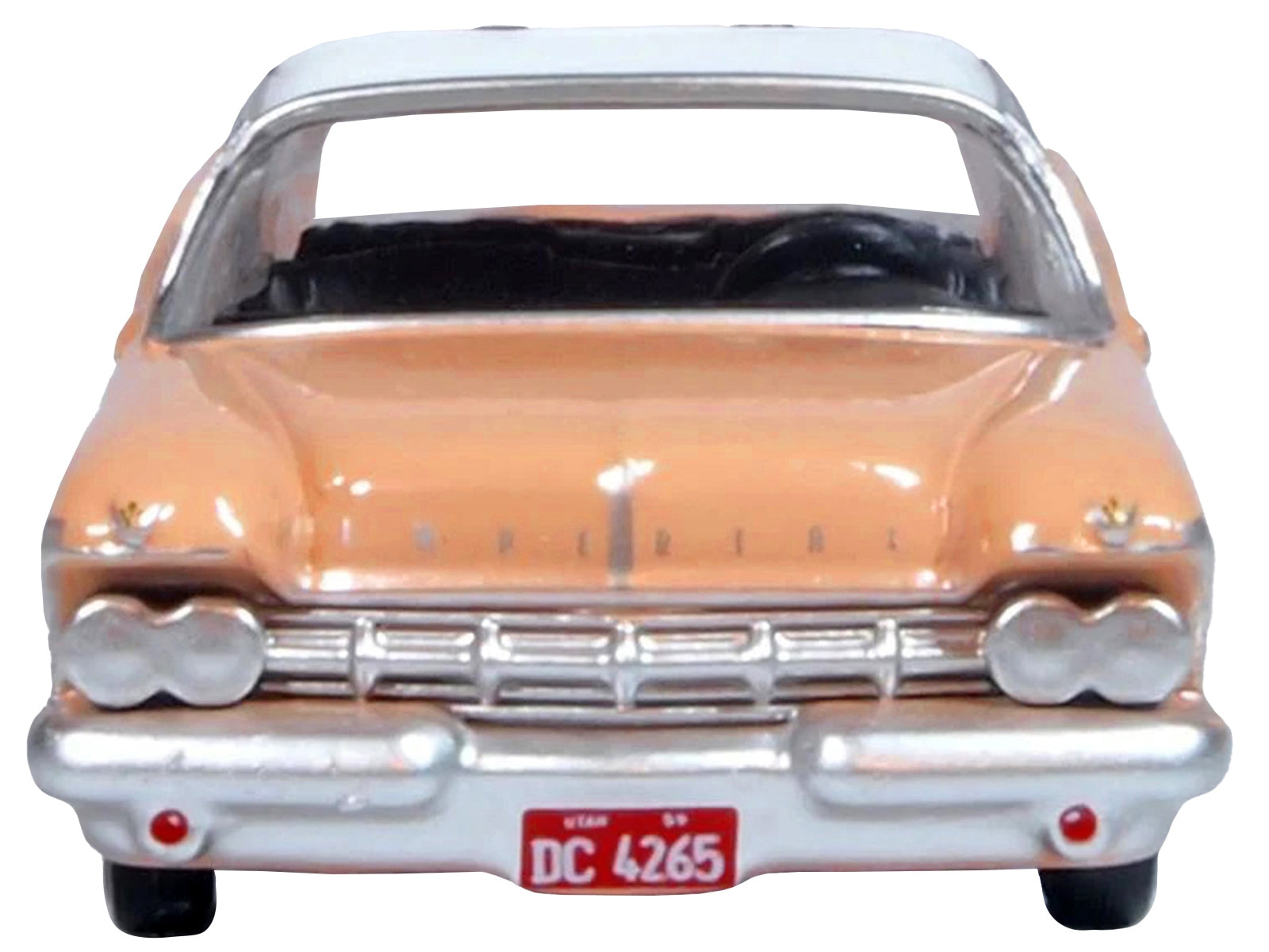 1959 Chrysler Imperial Crown 2 Door Hardtop Persian Pink with White Top 1/87 (HO) Scale Diecast Model Car by Oxford Diecast - Minihomy