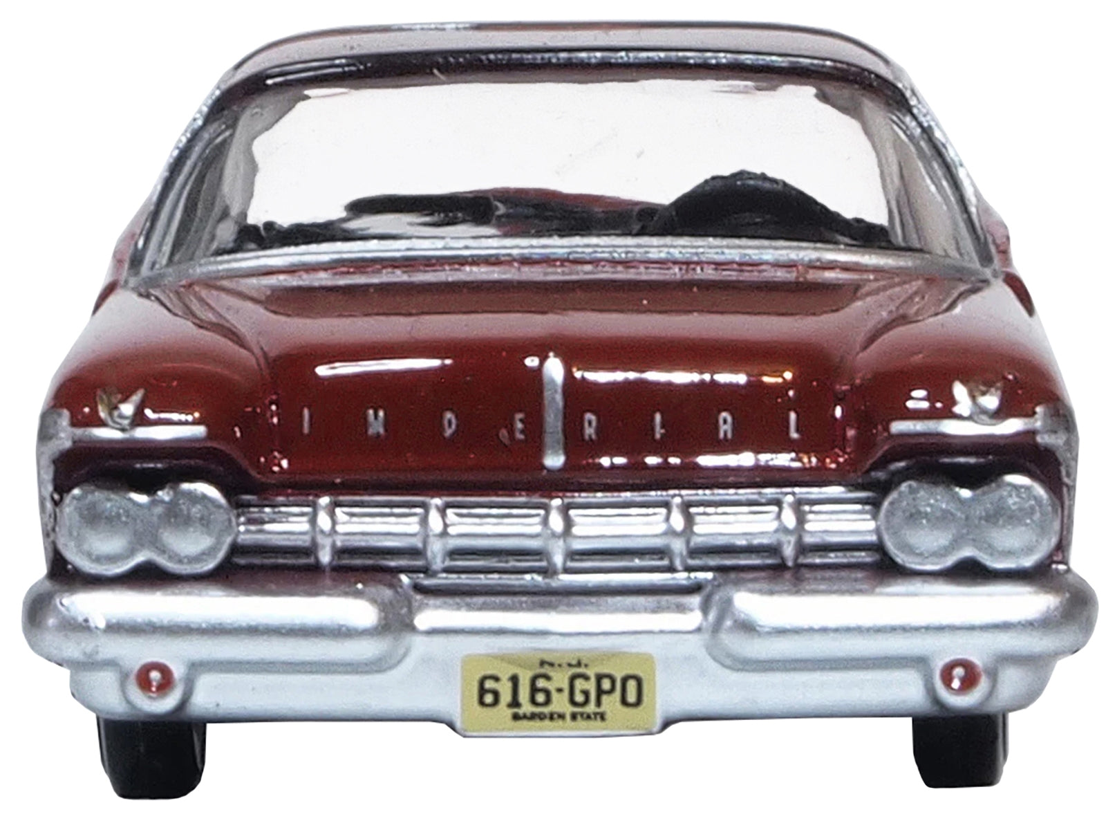 1959 Chrysler Imperial Crown 2 Door Hardtop Radiant Red with Black Top 1/87 (HO) Scale Diecast Model Car by Oxford Diecast - Minihomy