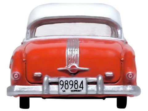 1954 Pontiac Chieftain 4 Door Coral Red with Winter White Top 1/87 (HO) Scale Diecast Model Car by Oxford Diecast