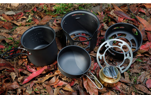 Aluminium Alloy Outdoor Tableware Set 1-2 Person Portable 7pcs Camping Cookware Set For Outdoor Hiking Picnic