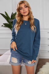 Round Neck Raglan Sleeve Exposed Seam Sweatshirt - Minihomy