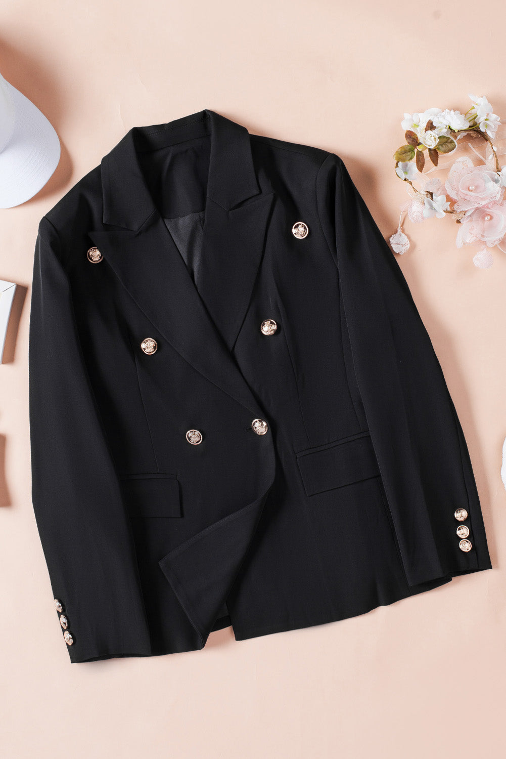 Double-Breasted Lapel Collar Long Sleeve Blazer