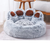 Cozy Bear Paw Pet Bed - Long Plush Round Cat and Dog Mat for Deep, Warm Sleep