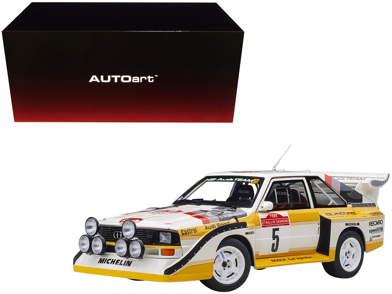 Audi Quattro S1 #5 W. Roehrl - Ch. Geistdoerfer Winner Rally San Remo (1985) 1/18 Model Car by Autoart - Minihomy