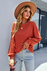 Dropped Shoulder Balloon Sleeve Sweatshirt - Minihomy