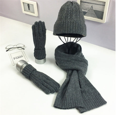 Solid Color Twist Warm Hat Scarf Glove Set