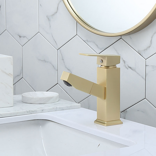 Nordic Brass Brushed Gold Pull Hot And Cold Water Faucet