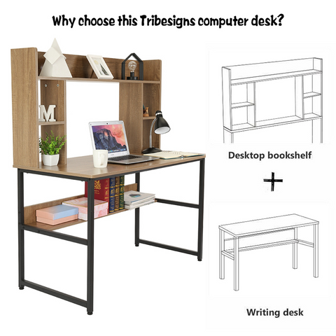 Computer Desk With Bookshelf 47-inch Home Office Desk Space-Saving Design