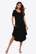 Curved Hem V-Neck T-Shirt Pocket Dress - Minihomy