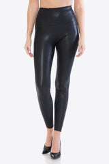 Leggings Depot Full Size PU Leather Wide Waistband Leggings in Black - Minihomy