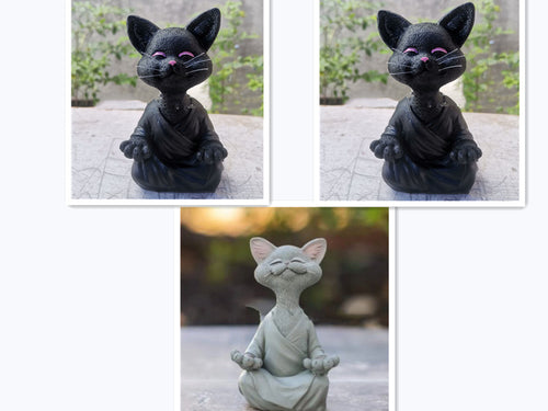 Whimsical Black Buddha Cat Figurine Meditation Yoga Collectible Happy Cat Decor Home Garden Decoration Garden Ornament