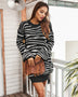 Zebra Print Lantern Sleeve Mini Sweater Dress