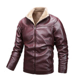 Men Stand Up Collar Plus Velvet Leather Casual
