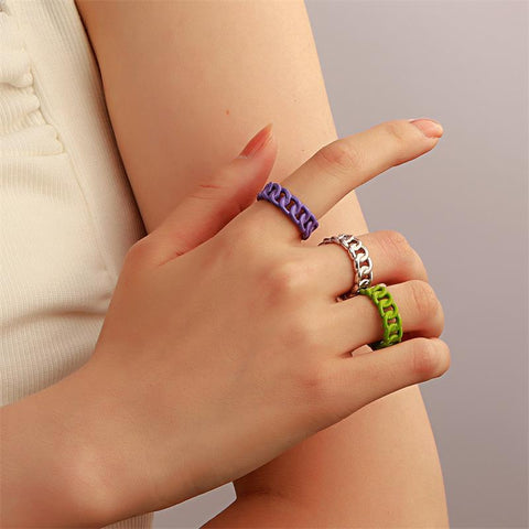Open Adjustable Ring Retro Metal Color Geometric Chain Ring