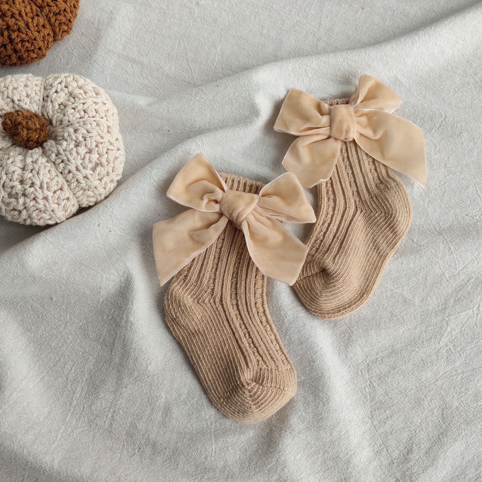 Baby Bowknot Woolen Pure Color Tube Socks