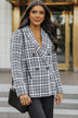 Plaid Double Breasted Blazer - Minihomy