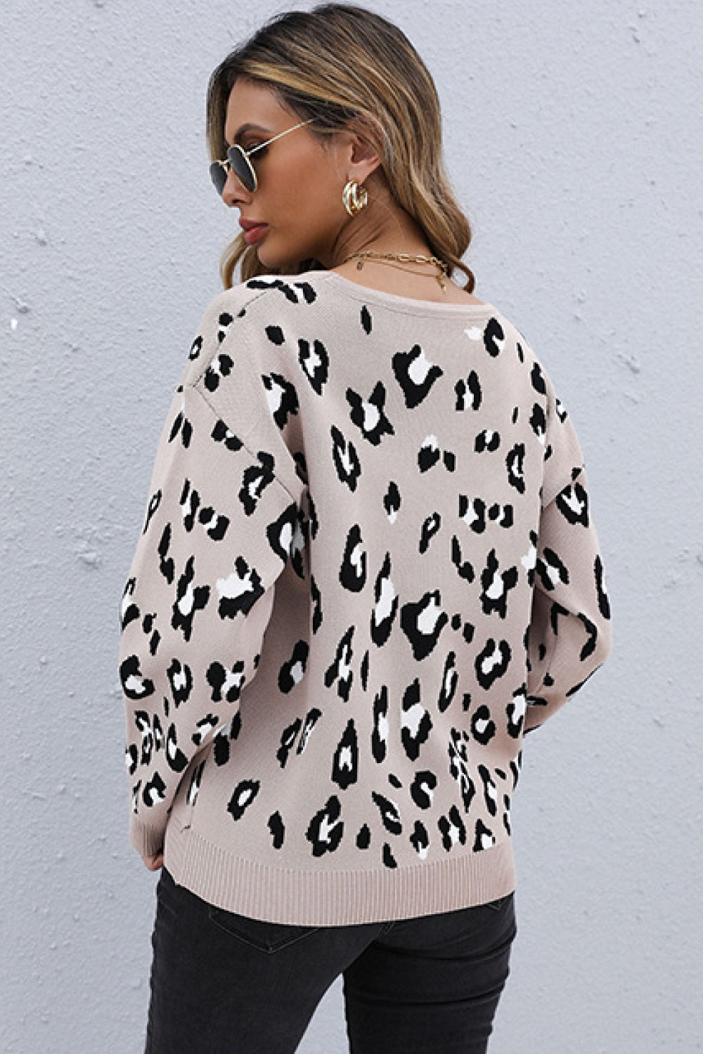 Leopard Long Sleeve Round Neck Sweater