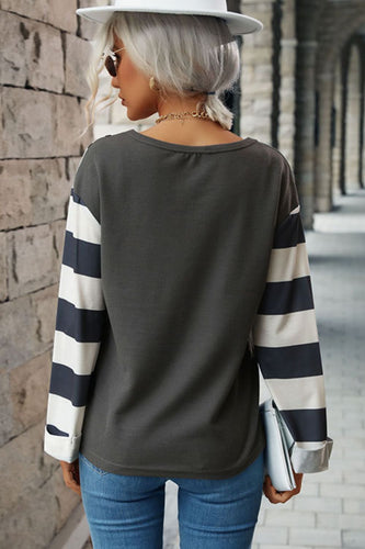 Leopard Striped Round Neck Long Sleeve Tee