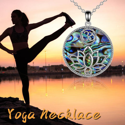 Yoga Necklace with Abalone Shell 925 Sterling Silver Lotus Flower Jewelry with Om Symbol