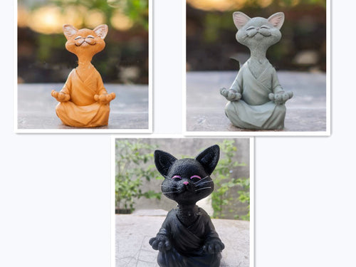 Whimsical Black Buddha Cat Figurine Meditation Yoga Collectible Happy Cat Decor Home Garden Decoration Garden Ornament
