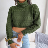 Cable-Knit Turtleneck Cropped Sweater - Minihomy