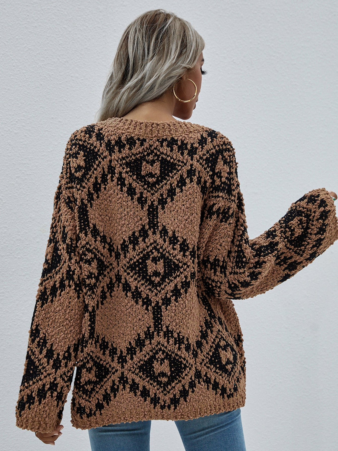 Geometric Print Chunky Knit Sweater - Minihomy