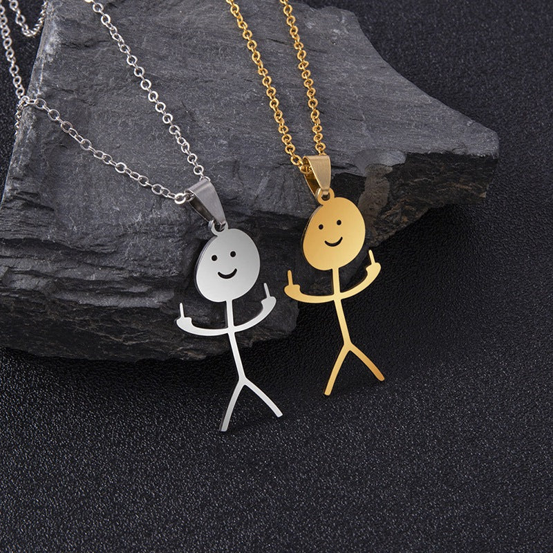 Funny Doodle Necklace Hip Hop Smiley Stick Figure Pendant Hand Gesture Middle Finger Necklaces - Minihomy