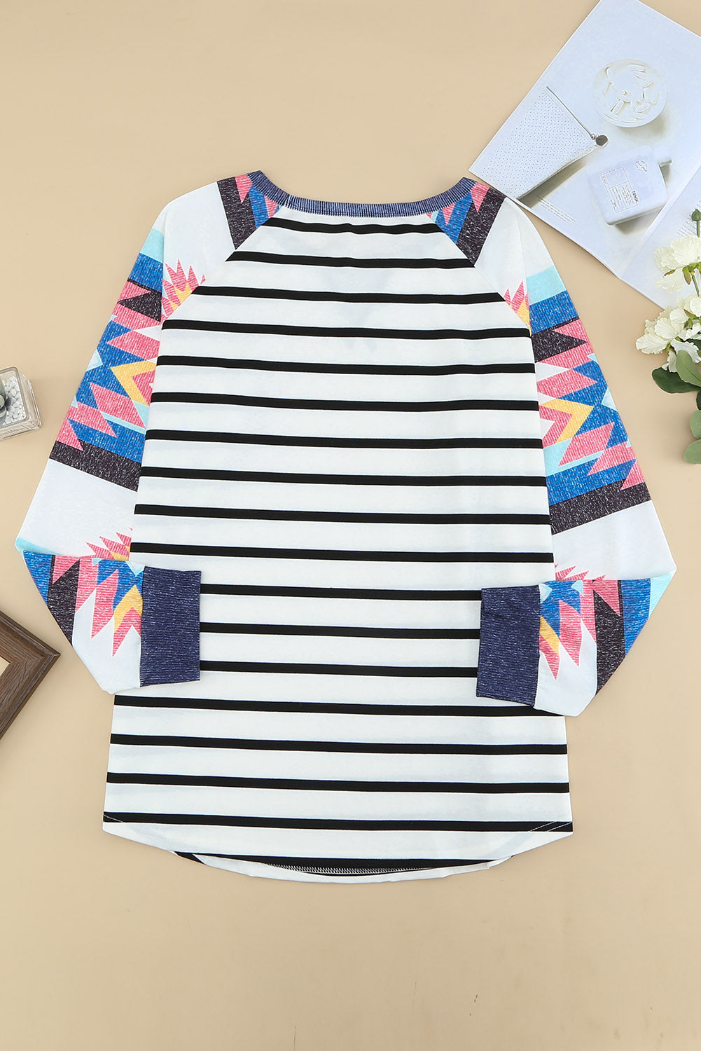 Plus Size Mixed Print Long Sleeve Top - Minihomy