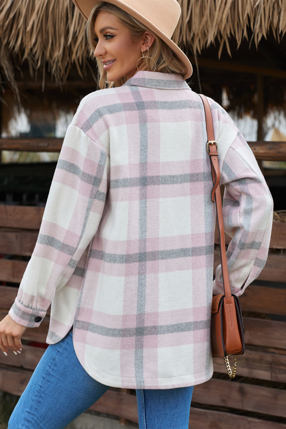 Plaid Dropped Shoulder Pocket Shacket - Minihomy