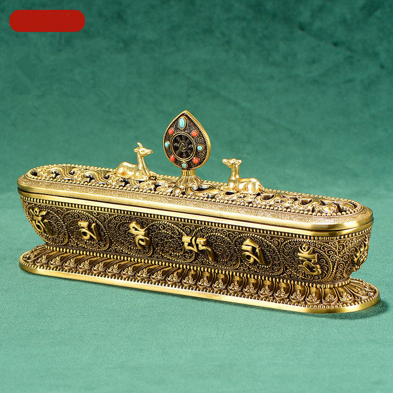 Six-character Mantra Pure Copper Lying Incense Burner Tibetan Incense Box Eight Auspicious Household Aromatherapy Burner