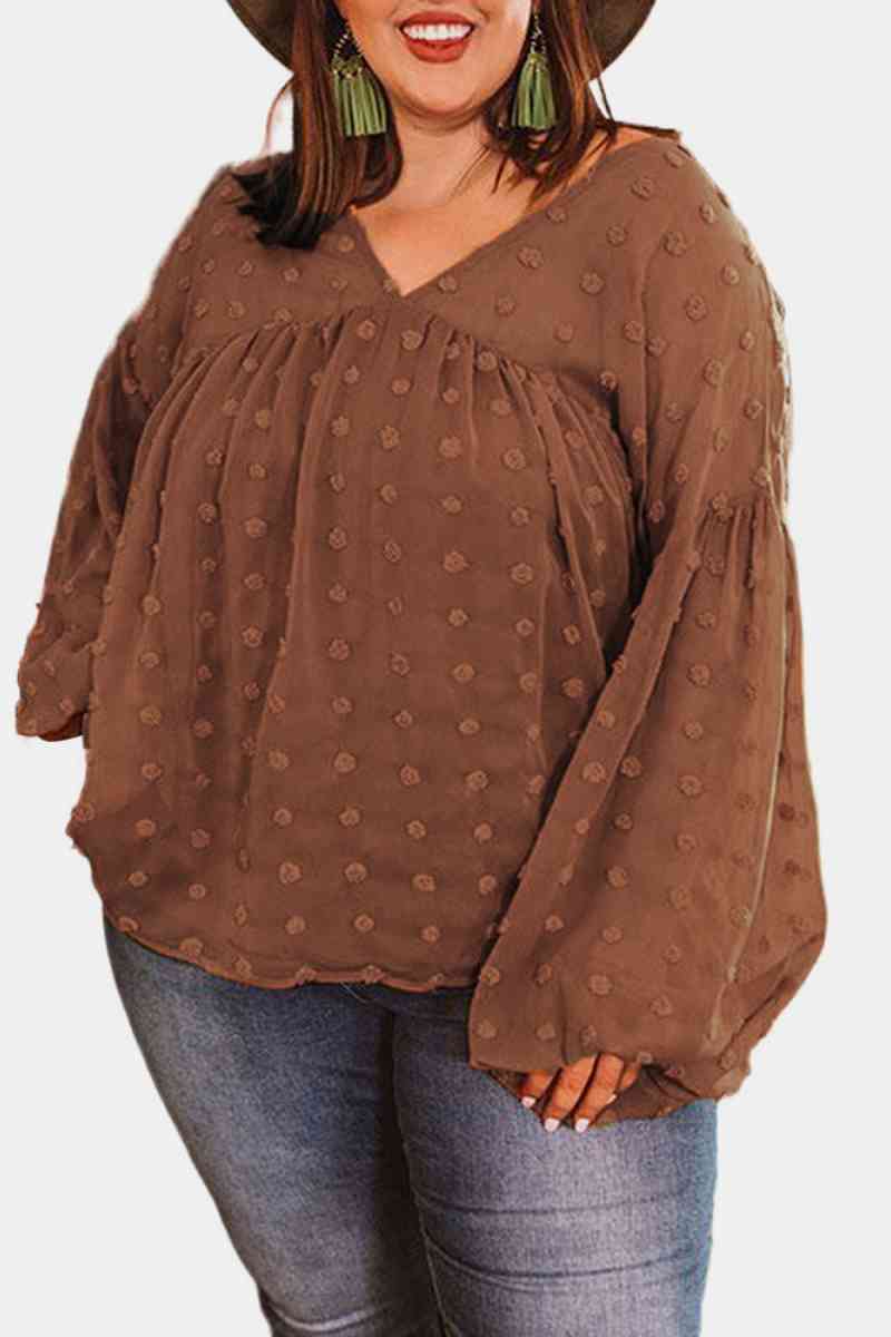 Plus Swiss Dot Babydoll Blouse - Minihomy