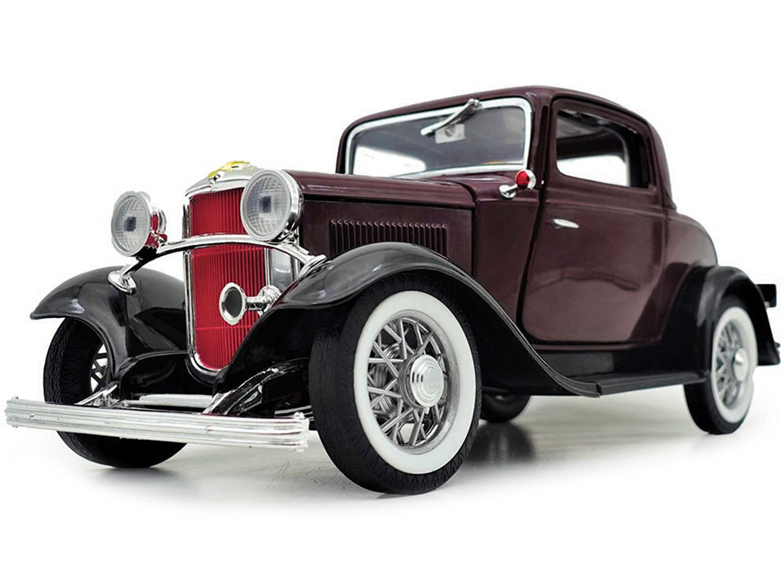 1932 Ford 3-Window Coupe Burgundy with Black Top 1/18 Diecast Model Car by Road Signature - Minihomy