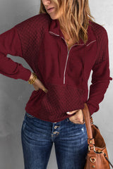 Quilted Half-Zip Sweatshirt with Pocket - Minihomy