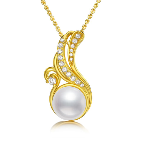 Gold Plated Ocean Wave Pearl Necklace S925 Sterling Silver Pendant Necklaces for Women