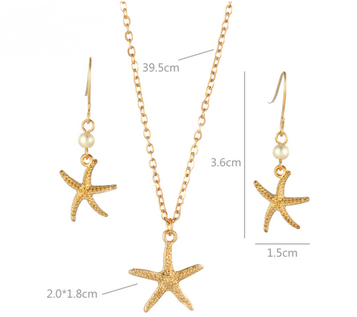 Natural pearl shell starfish set chain