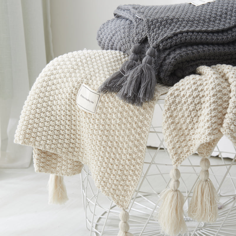 Fringed Knitting Wool Blanket
