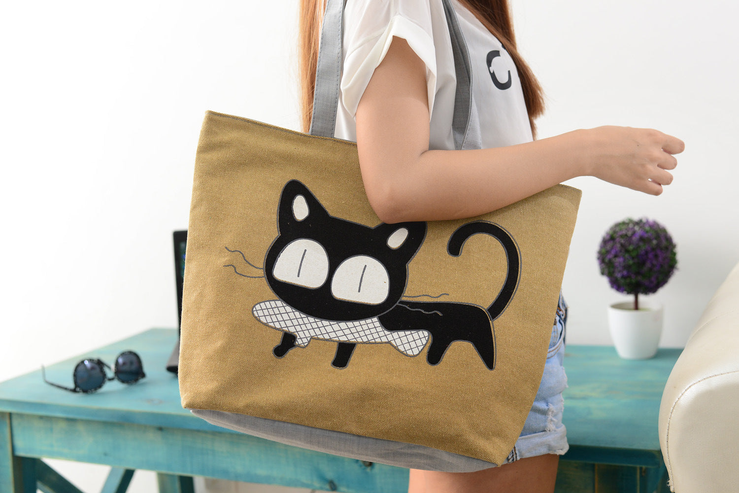 Cat Canvas Shoulder Bag - Minihomy