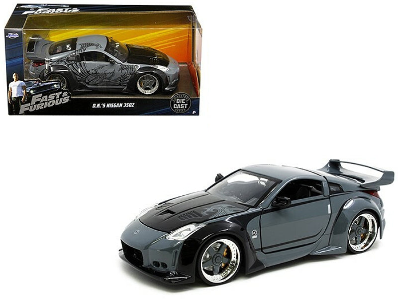 D.K.'s Nissan 350Z Gray and Black with Graphics "Fast & Furious" Movie 1/24 Diecast Model Car by Jada - Minihomy