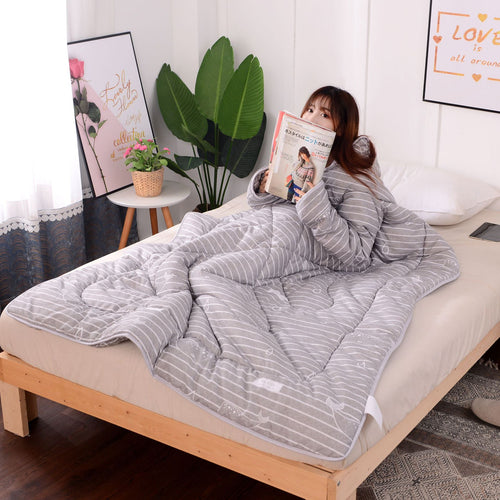 Multifunction Lazy Quilt with Sleeves Winter Warm Thickened Washed Quilt Blanket